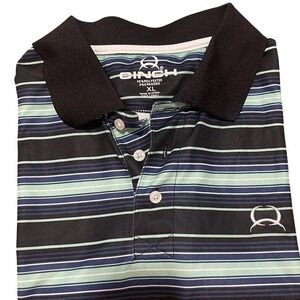 Cinch Polo Shirt Mens XL Navy Black Striped Short Sleeve Performance Stretch